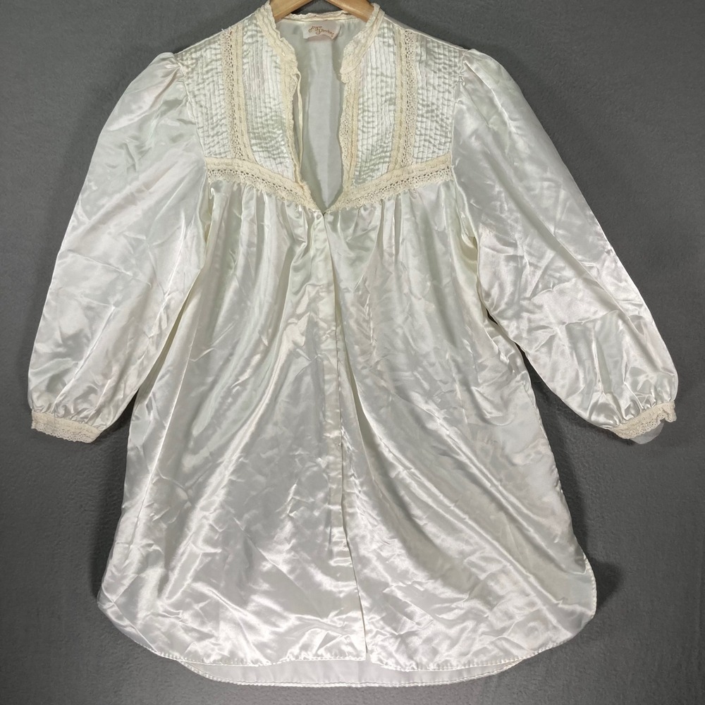 Vintage Elise Stevens Womens White Lace Trim Satin Nightgown Robe Lingerie